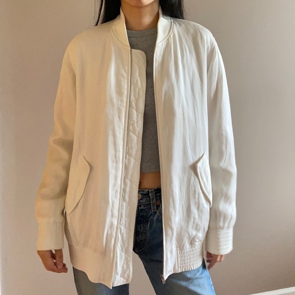 Aritzia Jackets & Blazers - Aritzia wilfred linen blend bomber jacket white